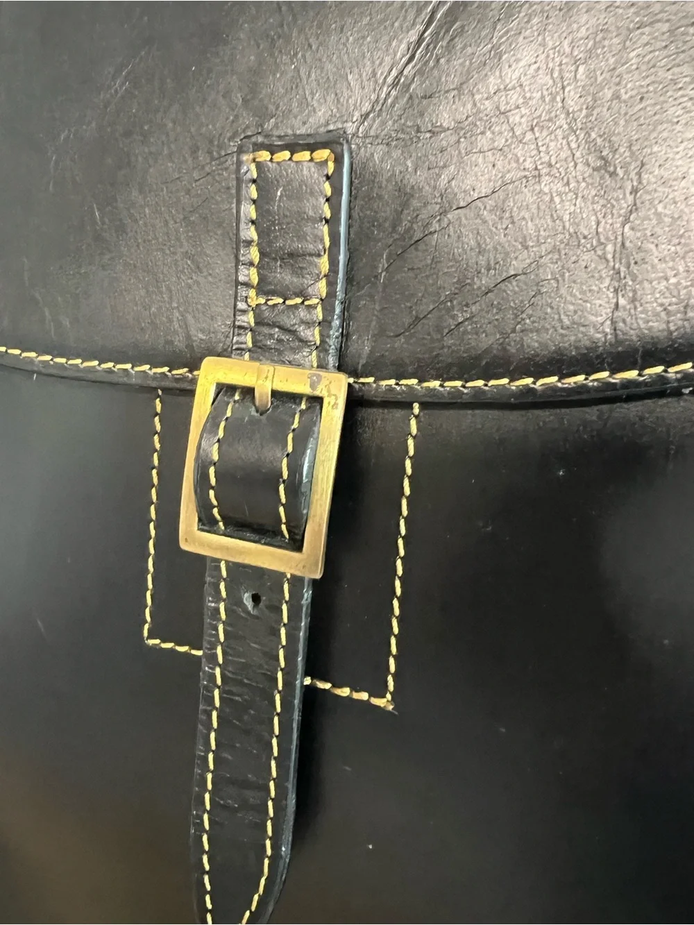 Classic Black Leather Travel Backpack with Brass Buckle Womens